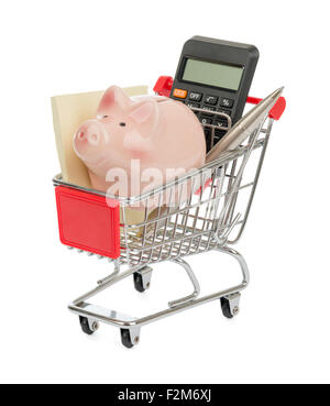 Sparschwein und Umschlag in den Warenkorb Stockfoto