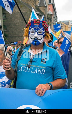 Eine Kundgebung von SNP-Anhängern am ersten Jahrestag des schottischen Unabhängigkeitsreferendums ein zweites Referendum gefordert. Stockfoto