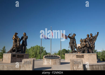 Salt Lake City, Utah - ein Denkmal in This ist The Place Heritage Park ehrt die Mormone-Bataillon. Stockfoto