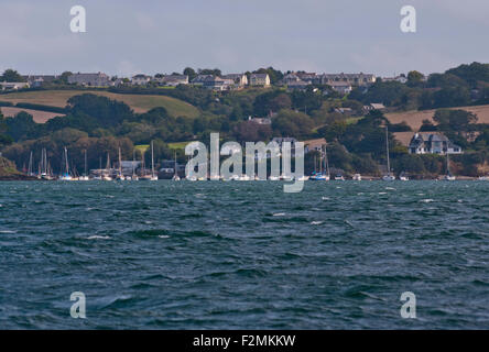 Yachten vor Anker am River Fal Cornwall England UK Stockfoto