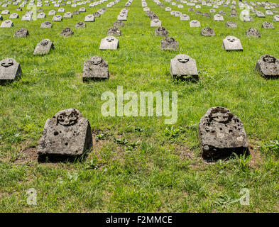 Grabsteine in Zeilen, jeweils für ein Soldat, platziert in der Schlacht gefallen. Stockfoto