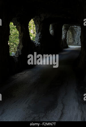 Hand geschnitzt alt, Tunnelstraße in Slowenien. Stockfoto