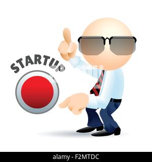 Vereinfachte Mann mit Fingern und Start-Taste. Business Konzept Abbildung. Stock Vektor