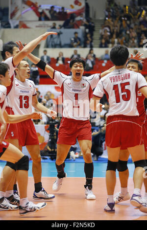 Tokio, Japan. 21. Sep, 2015. Japan Nationalmannschaft Gruppe (JPN) Volleyball: FIVB Men World Cup 2015 A-Site 3. Runde zwischen Japan 0-3 Argentinien 1. Yoyogi-Gymnasium in Tokio, Japan. © Yusuke Nakanishi/AFLO SPORT/Alamy Live-Nachrichten Stockfoto