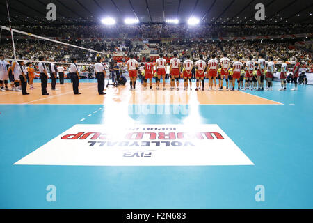 Tokio, Japan. 21. Sep, 2015. Japan Nationalmannschaft Gruppe (JPN) Volleyball: FIVB Men World Cup 2015 A-Site 3. Runde zwischen Japan 0-3 Argentinien 1. Yoyogi-Gymnasium in Tokio, Japan. © Yusuke Nakanishi/AFLO SPORT/Alamy Live-Nachrichten Stockfoto