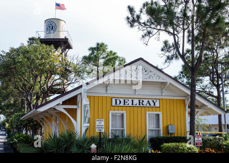 Delray Beach Florida, Zug, Depot, Bahnhof, renoviert, restauriert, Wasserturm, FL150414054 Stockfoto