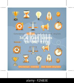 3D und flach eingestellten Symbole, konzeptionelle Vektor mit verschiedenen Stilen Stock Vektor