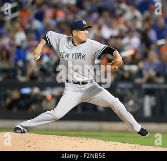 New York, USA. 18. Sep, 2015. Masahiro Tanaka (Yankees) MLB: New York Yankees Starter Masahiro Tanaka Stellplätze gegen die New York Mets während eines Baseballspiels in New York, Vereinigte Staaten von Amerika. © AFLO/Alamy Live-Nachrichten Stockfoto