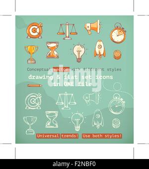 Zeichnung und flach eingestellten Symbole, konzeptionelle Vektor mit verschiedenen Stilen Stock Vektor
