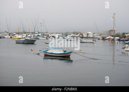 Yachten und Fischerboote im Hafen Domaio, Pontevedra, Spanien Stockfoto