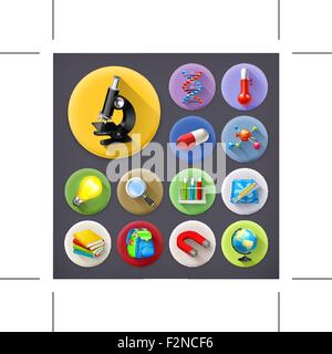Wissenschaft und Bildung, lange Schatten-Icon-set Stock Vektor