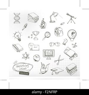Studium und Ausbildung, Vektor-Skizzen von Icons set Stock Vektor