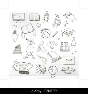 Studium und Ausbildung, Vektor-Skizzen von Icons set Stock Vektor