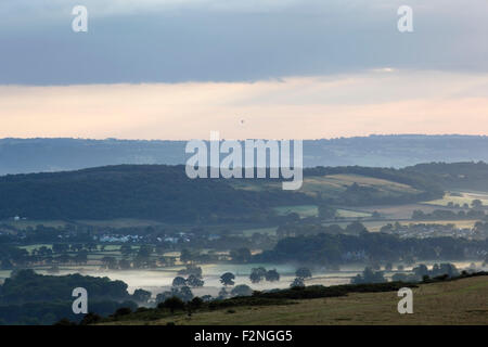 Die Yeo Valley von der Mendip Hills gesehen. Somerset. VEREINIGTES KÖNIGREICH. Stockfoto