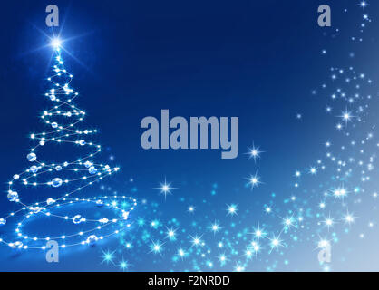 Abstrakter Weihnachtsbaum auf glänzenden blauen Hintergrund Stockfoto