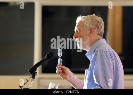 Jeremy Corbyn seine 99. Rede während seines Wahlkampfes zum Führer der Labour Party Stockfoto