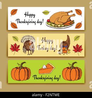Skizzieren Sie Thanksgiving Banner im Vintage-Stil, Vektor Stock Vektor