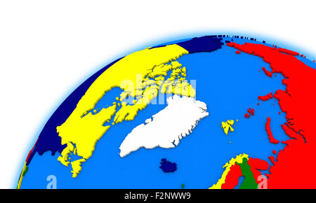 Arktische Nordpolarregion auf Globus, politische Karte Stockfoto