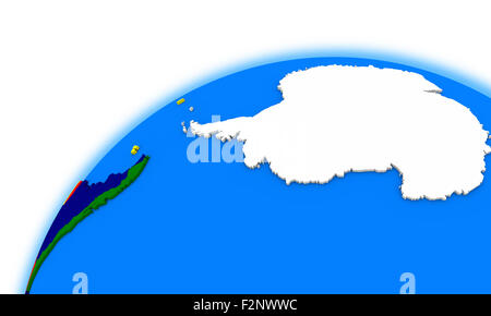 Antarktis auf Globus, politische Karte Stockfoto