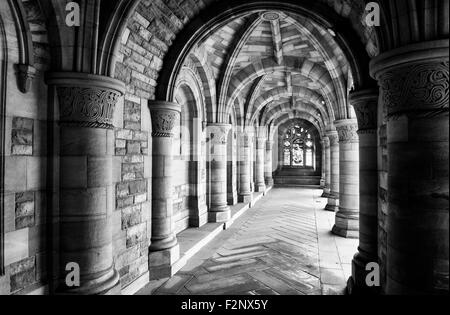 Die Roxburghe Memorial Kreuzgang. Kelso Abbey. Schottland. Schwarz / weiß Stockfoto