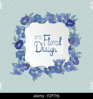 Blaue Blumen Grenze gemacht mit Wildblumen Stock Vektor
