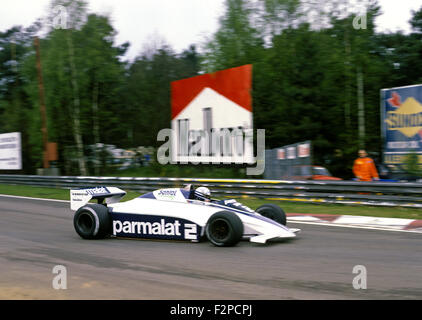 Riccardo Patrese in einem Brabham BMW BT50 bei der belgischen GP Zolder 1982 Stockfoto