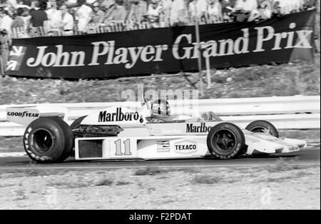 James Hunt in einem McLaren M23 beim britischen GP in Brands Hatch 1976 Stockfoto