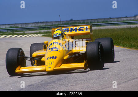 Ayrton Senna in seinem Lotus Honda der 1980er Jahre Stockfoto