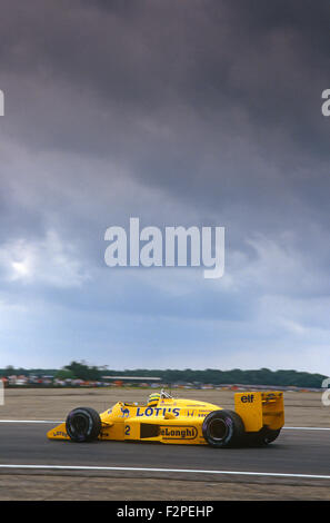 Ayrton Senna in seinem Lotus Honda, britischen GP in Silverstone 1987 Stockfoto