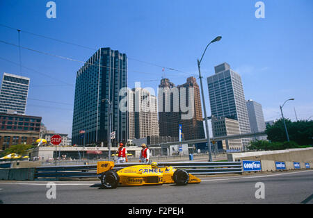 Ayrton Senna in seinem Lotus Honda, US GP in Detroit 1987 Stockfoto