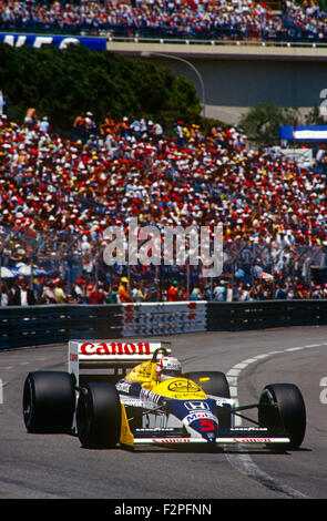 Nigel Mansell in seiner aufzutretten Honda beim GP von Monaco in Monte Carlo 1987 Stockfoto