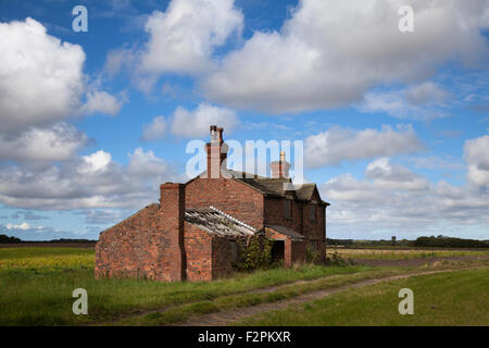 Verlassene rote Backstein Farm House, in schlechtem Zustand. Restaurierungsprojekt in Burscough, Lancashire, Großbritannien Stockfoto