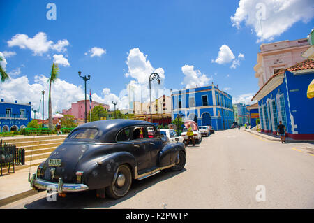 SANCTI SPÍRITUS, Kuba - 5. September 2015: Downtown in Sancti Spiritus, eine Gemeinde und Stadt und Hauptstadt der Provinz Kriegstrophäe Stockfoto