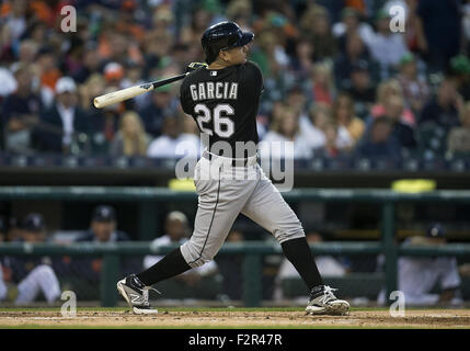 Detroit, Michigan, USA. 22. Sep, 2015. Chicago White Sox Outfielder Avisail Garcia (26) an bat bei MLB Spielaktion zwischen den Chicago White Sox und die Detroit Tigers im Comerica Park in Detroit, Michigan. Die Tiger besiegte die White Sox 2-1. John Mersits/CSM/Alamy Live-Nachrichten Stockfoto