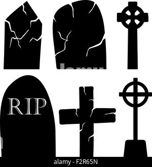 Halloween Urlaub Elemente gesetzt. Sammlung mit Friedhof Grabsteine Over White Background für Halloween-Designs zu erstellen.  Vektor-Illustration. Stock Vektor