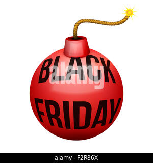 Rot über zum Bombenanschlag mit Black Friday sales Tag. Stockfoto