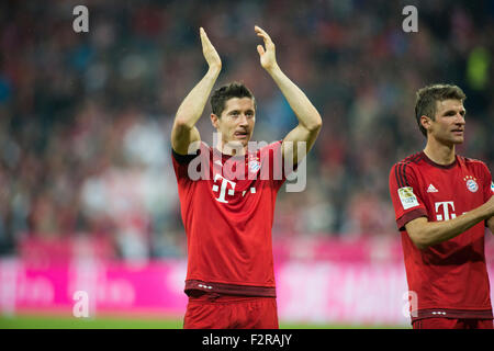 Deutsche Fußball Bundesliga, FC Bayern München gegen VfL Wolfsburg am 22. September 2015 mit 5: 1 in München. Robert Lewandowski (FC Bayern München). Stockfoto