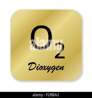 Goldene chemische Formel des Dioxygen Symbol in weißen Hintergrund isoliert Stockfoto