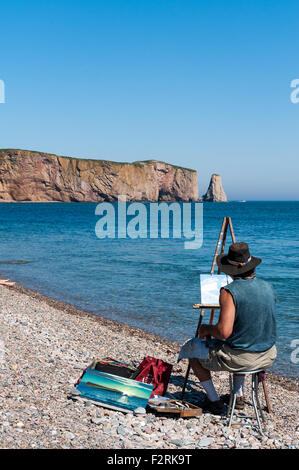 Maler malen Perce Rock in der St.-Lorenz-Golf, Gaspe Halbinsel Stockfoto