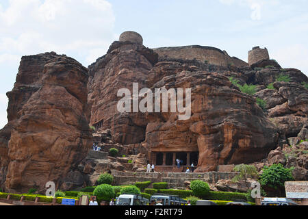 Ein Blick auf Höhlentempel von Badami. Badami, Karnataka, Indien Stockfoto