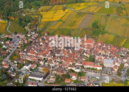 Frankreich, Haut Rhin (68), Weine Straße, Dorf von Riquewihr, klassifiziert die meisten französisches schönes Dorf (Luftbild) / / Haut Rhin Stockfoto