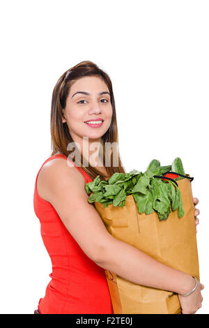 1 indische erwachsenen Frau Gemüse Tasche Shopping Stockfoto