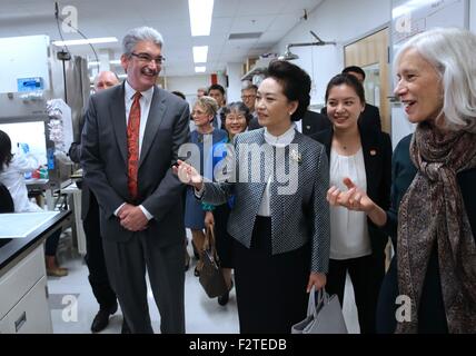 Seattle, USA. 23. Sep, 2015. Peng Liyuan (C, vorne), Ehefrau des chinesischen Staatspräsidenten Xi Jinping, Besuche des Fred Hutchinson Cancer Research Center in Seattle, USA, 23. September 2015. © Ma Zhancheng/Xinhua/Alamy Live-Nachrichten Stockfoto