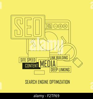 SEO Website Suche Motor Optimierungsprozess in dünne Linienstil Stock Vektor