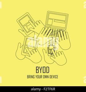 BYOD bringen Ihr eigenes Gerät im flachen dünne Linienstil Stock Vektor