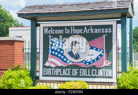 Hope Arkansas Kindheit Zuhause von Präsident Bill Clinton Zeichen zum Gedenken an seine Heimatstadt Stockfoto