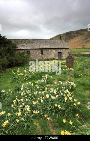 Frühling, die alte Pfarrkirche St. Martin, Martindale Valley, Lake District Nationalpark, Grafschaft Cumbria, England, UK. Stockfoto