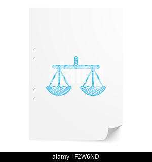 Blaue handgezeichneten Balance Abbildung auf weißes Papier mit Textfreiraum Stockfoto
