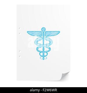 Blaue handgezeichneten Medical Icon Illustration auf weißes Papier mit Textfreiraum Stockfoto