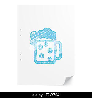 Blaue handgezeichneten Bier Abbildung auf weißes Papier mit Textfreiraum Stockfoto